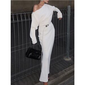 Commense White Asymmetrical Long Sleeve Dress NWT